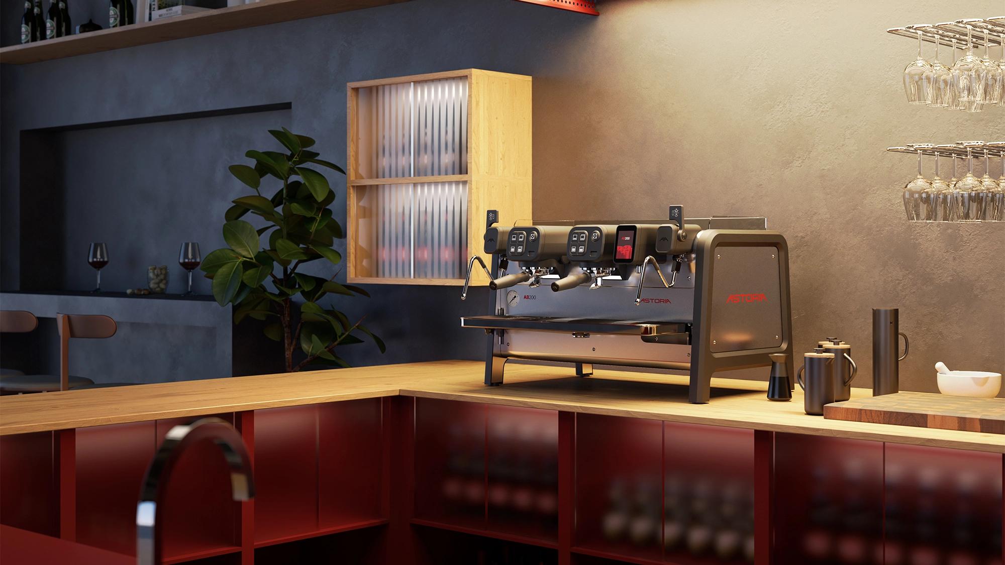 Astoria AB200 three-group espresso machine in a commercial setting